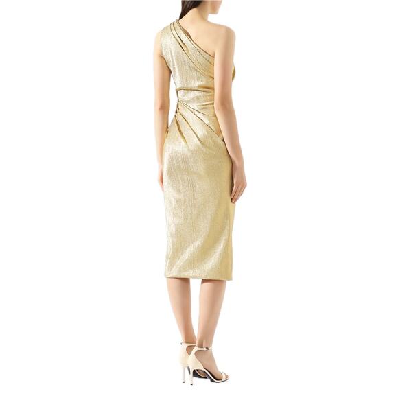 NWT DOLCE & GABBANA One-shoulder Metallic Silk blend Midi Dress Gold 46 XL - Picture 7 of 10